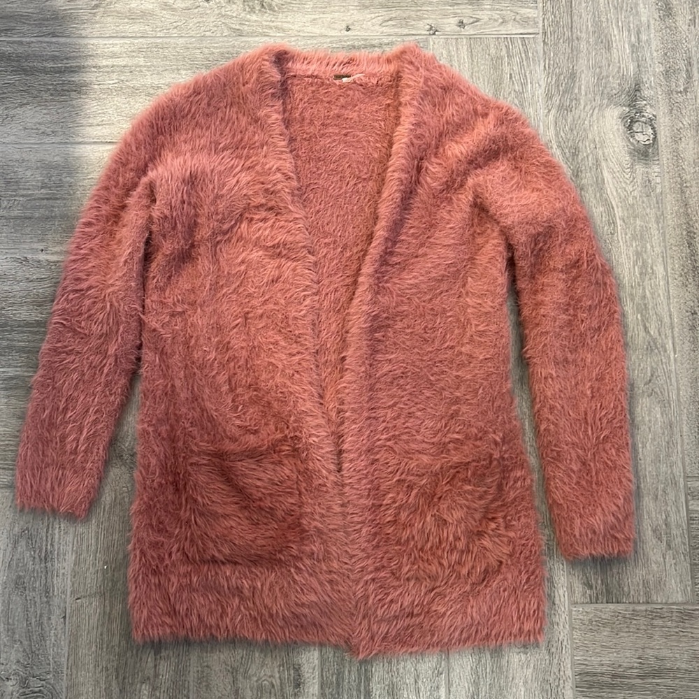 Free People Dusty Rose Pink Long Faux Fur Cardigan